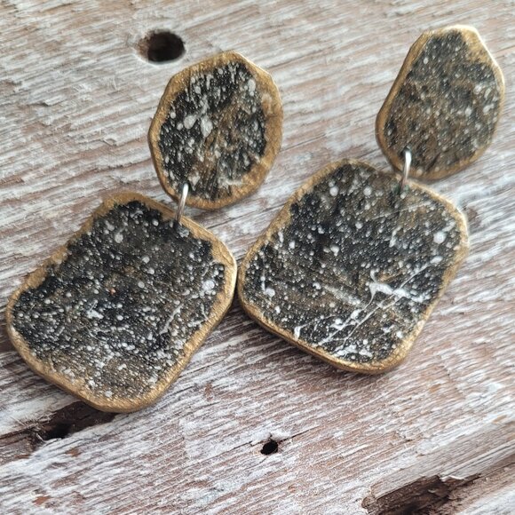 Hand Crafted Abstract Paper Mache Drop Earrings - Picture 2 of 4